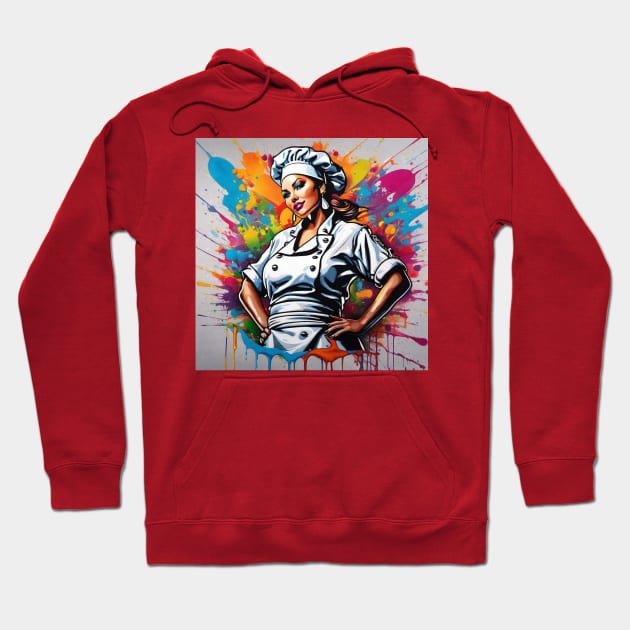 Colorful Design of a Proud Female Chef Hoodie by A.i. Monster Designs